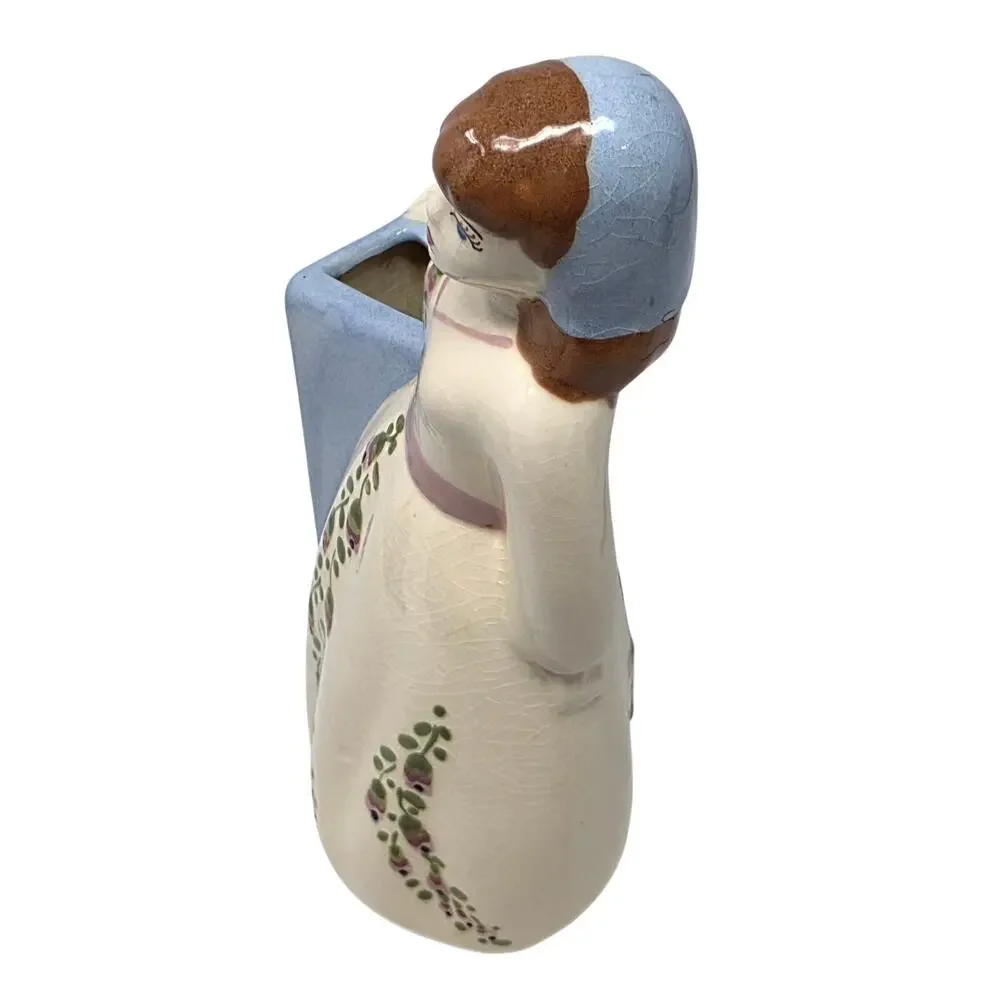 Vintage Art Deco Style Lady Figural Vase Planter Hand Painted Ceramic 9.75